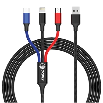 کابل تبدیل USB به لایتنینگ/USB-C/microUSB تاپیکس مدل TS-03 طول 1.2 متر